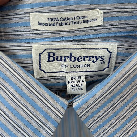NWT Burberrys of London Dress Shirt Blue Stripe 15.5 35 Made in USA Vintage - Picture 9 of 9
